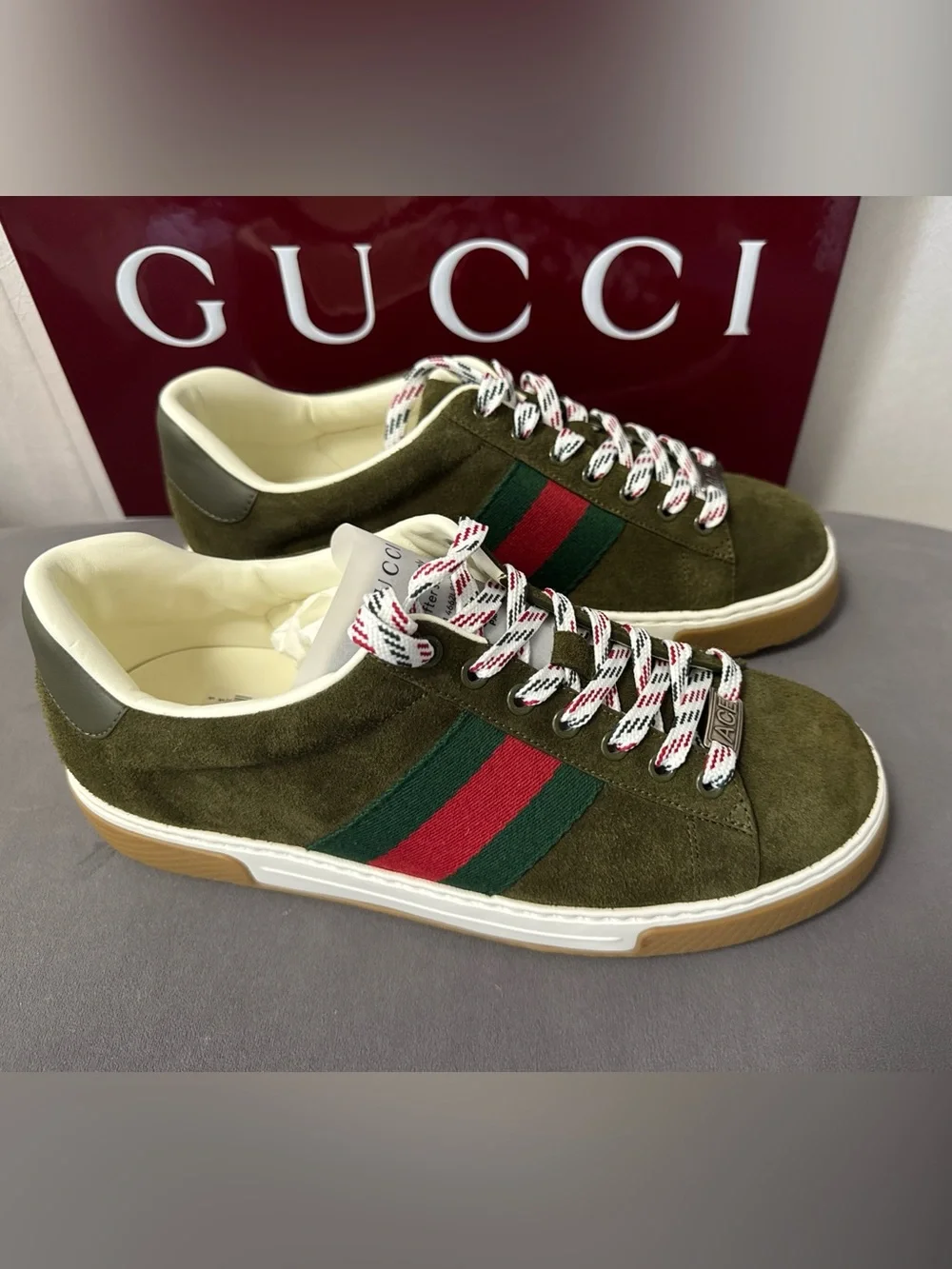 New Gucci Men's Ace Suede Sneakers. Bottle Green. Sz G7/8US. $1050